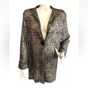Ali Miles Jacket XL NWT Tunic Topper One Button Lace Metallic Gold Black Brown